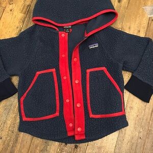 Patagonia Dark Blue and Bright Red Hooded Fleece